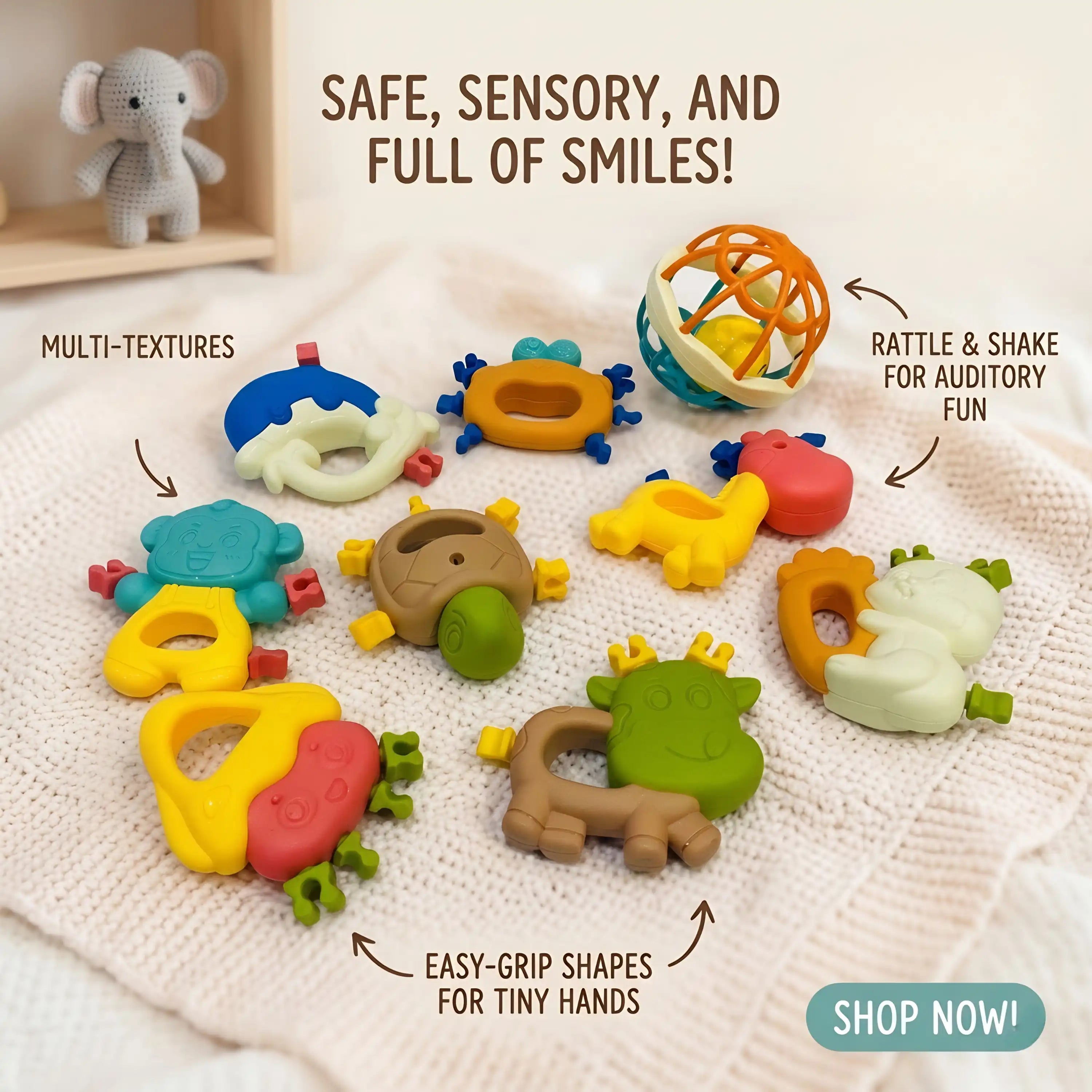 Baby Rattle Toy Set - Musical Infant Toys for Tummy Time