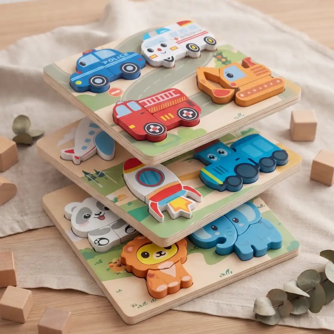 Wooden Vehicle &amp; Animal Puzzle Set